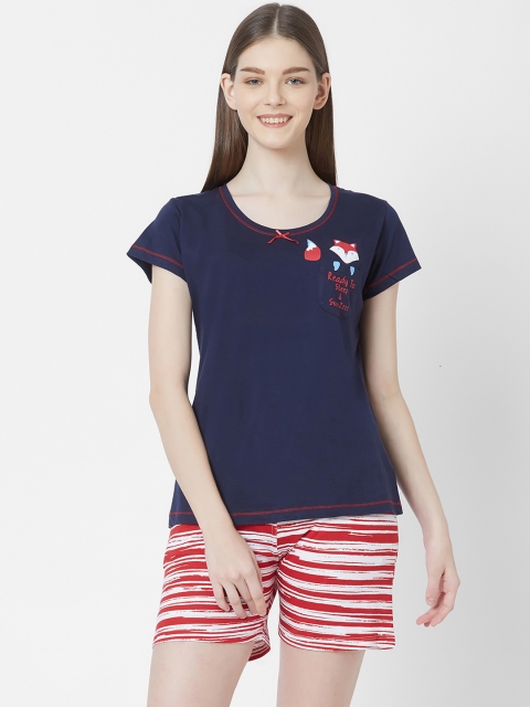 

Juliet Women Navy Blue & Red Solid Night suit