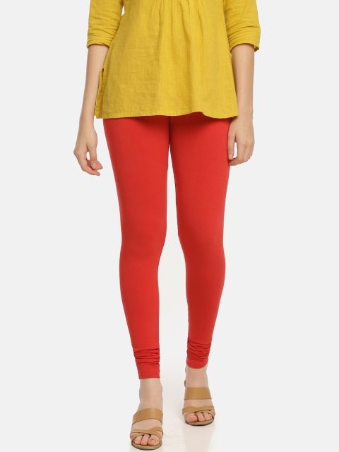 

Zelen Women Red Solid Churidar-Length Leggings