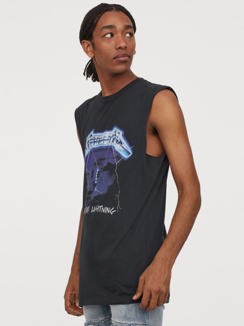 

H&M Men Black Metallica Print Vest T-shirt