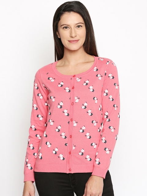 

Honey by Pantaloons Women Pink & White Floral Print Cardigan Sweater