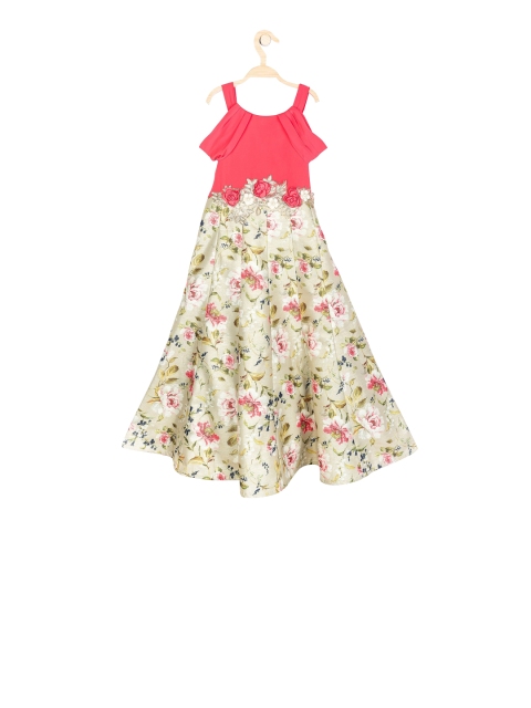 

Peppermint Girls Peach-Coloured Printed A-Line Dress