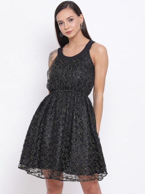 

ALL WAYS YOU Women Black Embellished Fit and Flare Dress