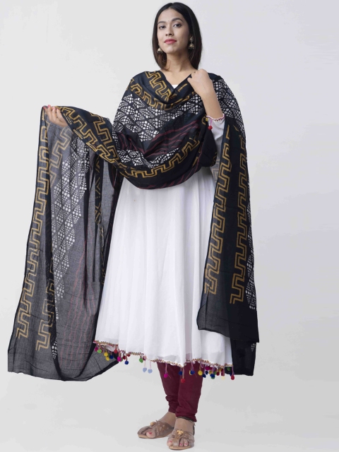 

Unnati Silks Black & Red Pure Rajasthani Malmal Dupatta