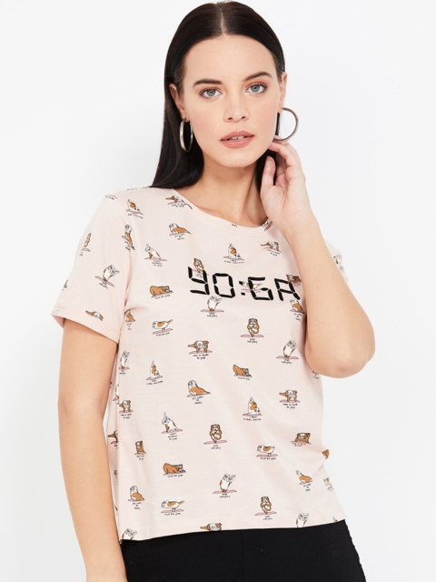 

Ginger by Lifestyle Women Pink Printed Round Neck T-shirt