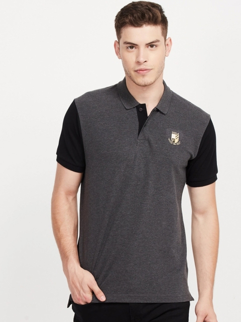 

UCLA Men Charcoal Grey Solid Polo Collar T-shirt
