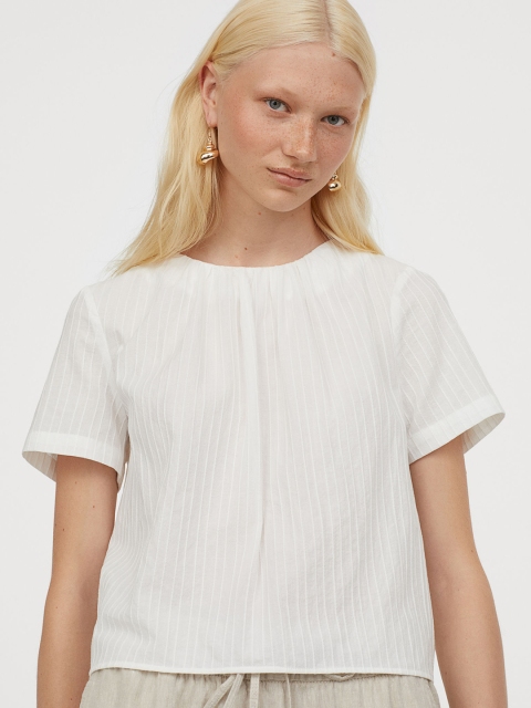 

H&M Women White Solid Tie-Detail Top