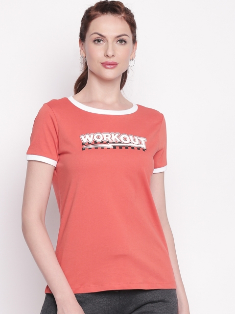 

Ajile by Pantaloons Women Coral Orange Printed Round Neck T-shirt