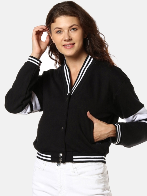 

Campus Sutra Women Black & White Solid Sweatshirt