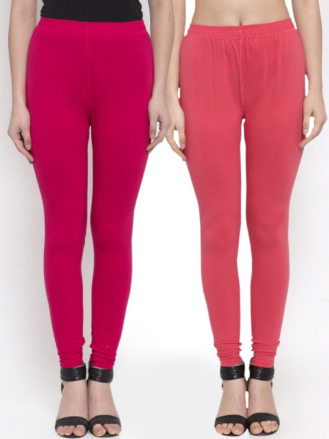 

TAG 7 Women Pack Of 2 Solid Churidar-Length Leggings, Pink