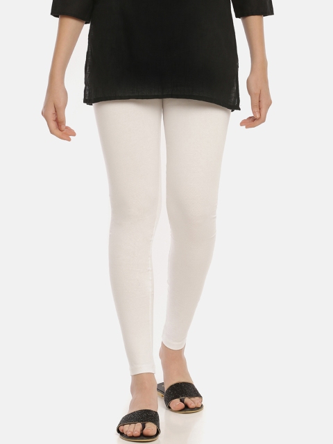 

Zelen Women White Solid Ankle-Length Leggings