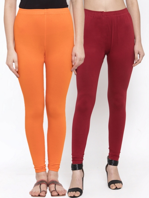 

TAG 7 Women Pack of 2 Solid Churidar Leggings, Maroon