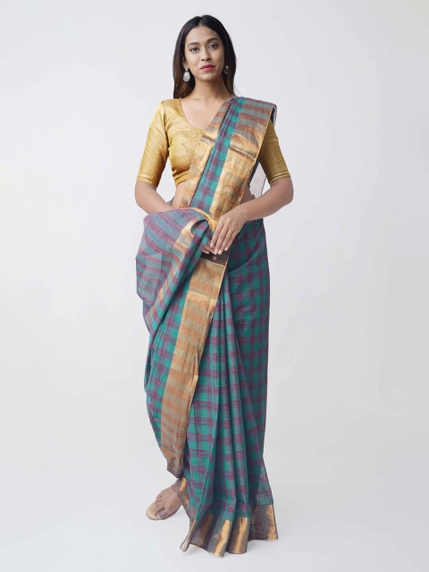 

Unnati Silks Green & Gold-Toned Pure Cotton Woven Design Chettinad Saree