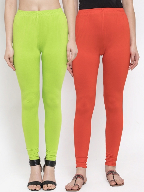 

TAG 7 Women Pack Of 2 Solid Churidar-Length Leggings, Orange