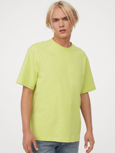 

H&M Men Lime Green Solid Relaxed Fit T-shirt