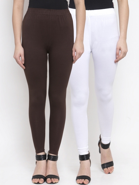

TAG 7 Women Pack Of 2 White & Brown Solid Churidar-Length Leggings