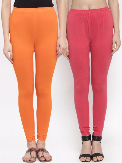 

TAG 7 Women Pack Of 2 Solid Churidar-Length Leggings, Pink