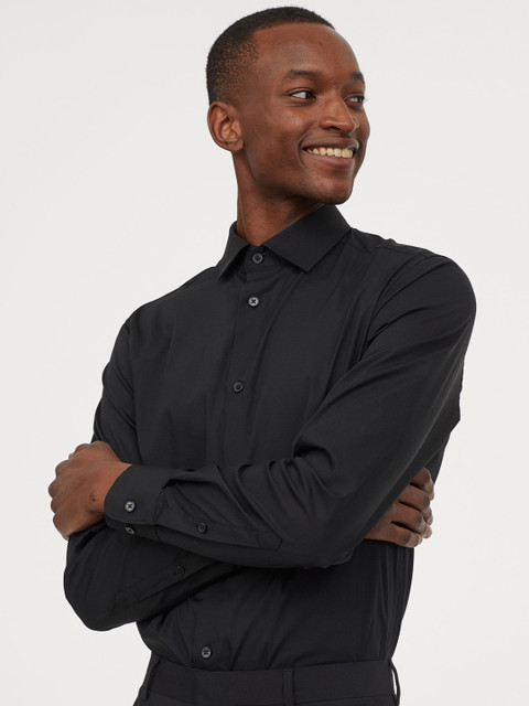 

H&M Men Black Solid Slim Fit Stretch Shirt