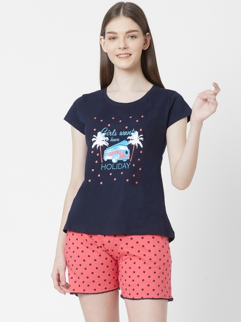 

Juliet Women Navy Blue & Pink Printed Night suit
