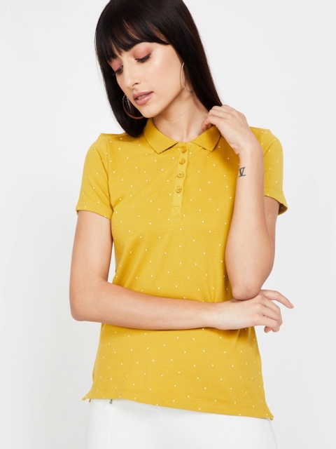 

Bossini Women Mustard Yellow Solid Polo Collar T-shirt