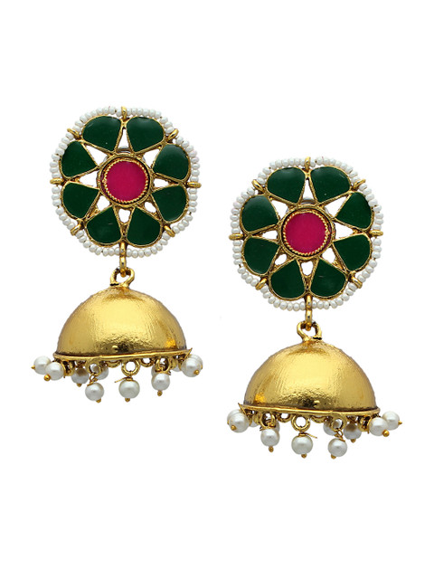 

Sia Art Jewellery Gold-Toned & Pink Dome Shaped Jhumkas