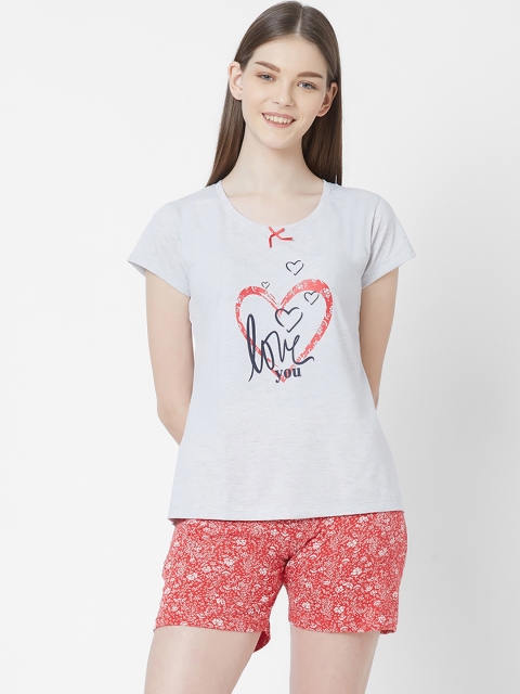 

Juliet Women Grey & Coral Printed Night suit