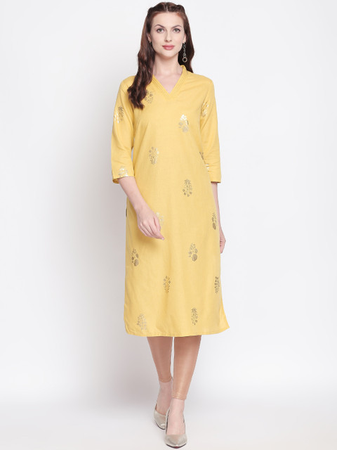 

RANGMANCH BY PANTALOONS Women Yellow Printed Straight Kurta