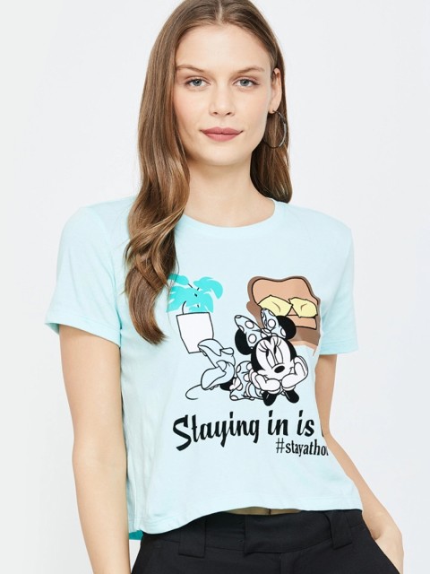 

Ginger by Lifestyle Women Blue Minnie Mouse Printed Round Neck T-shirt