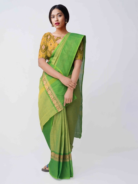 Unnati Silks Green Pure Handloom Woven Design Kanjeevaram Saree