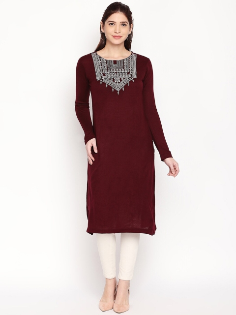 

RANGMANCH BY PANTALOONS Women Maroon & White Printed Straight Kurta