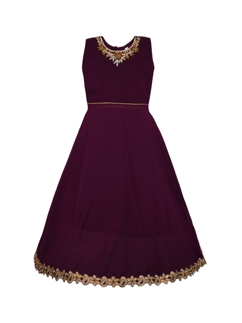 

Wish Karo Girls Purple Embroidered Maxi Dress