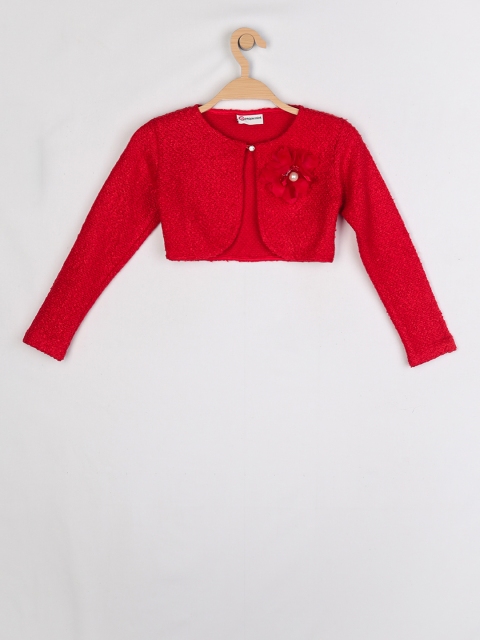 

Peppermint Girls Red Solid Bolero Jacket with Applique Detail