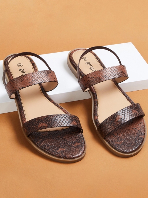 

Ginger by Lifestyle Women Tan Printed PU Open Toe Flats