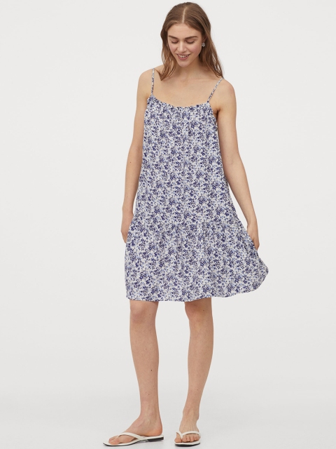 

H&M Women Blue & White Printed Short Dress