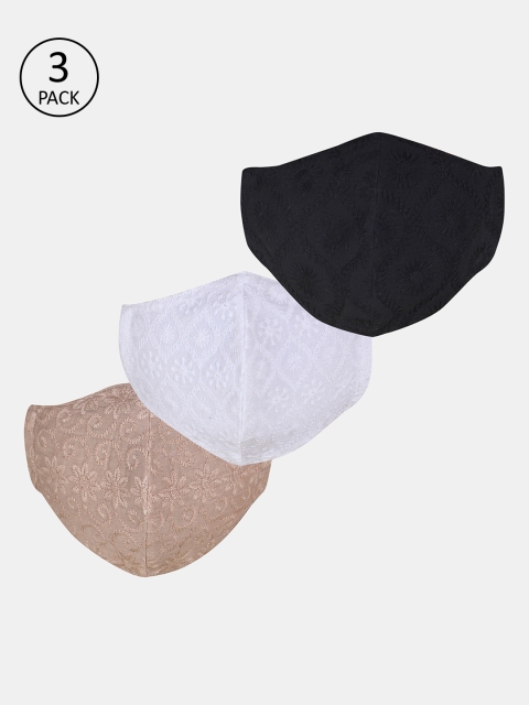 

Chitwan Mohan Adults 3 Pcs 2 Ply Assorted Embroidered Reusable Masks, White