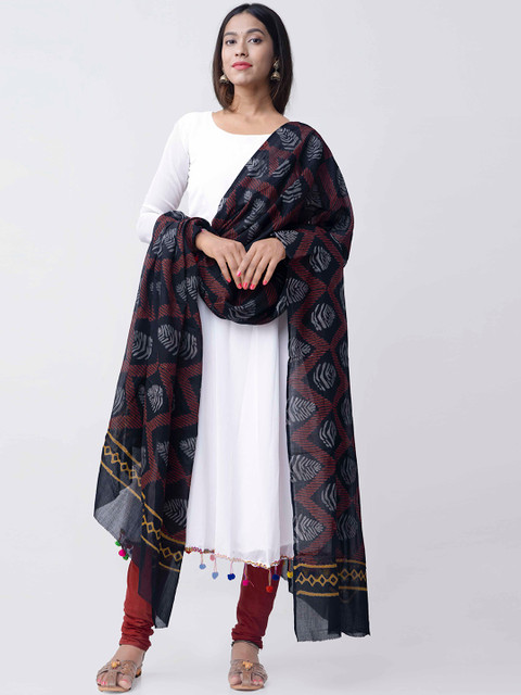 

Unnati Silks Black Printed Pure Rajasthani Malmal Cotton Dupatta