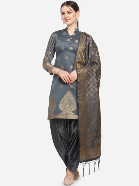

Ethnic Junction Women Grey & Gold Silk Blend Unstitched Dress Material