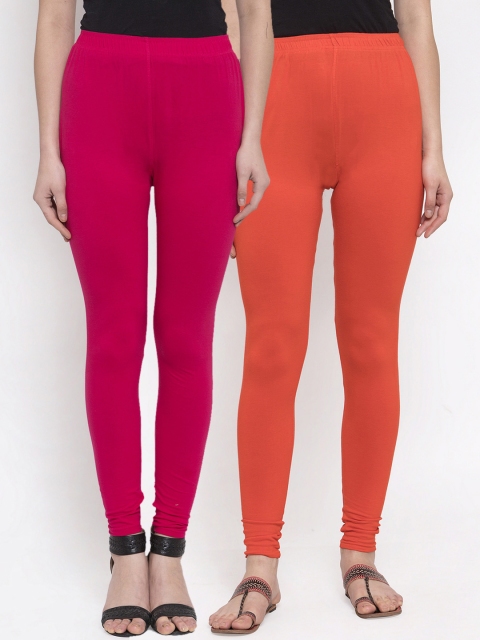 

TAG 7 Women Pack Of 2 Solid Churidar-Length Leggings, Orange