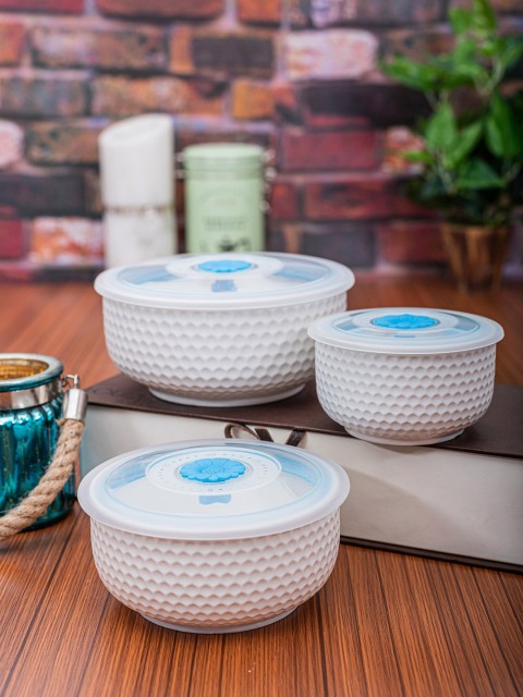 

White Gold White 3-Pieces Textured Porcelain Bowls Set