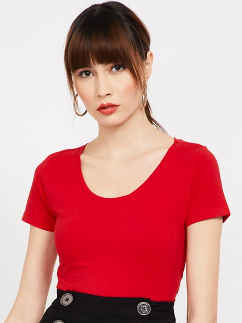 

Ginger by Lifestyle Women Red Printed Round Neck T-shirt