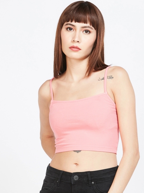 

Ginger by Lifestyle Women Pink Solid Fitted Crop Top