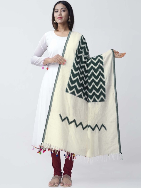 

Unnati Silks Green & Cream Woven Design Sustainable Dupatta