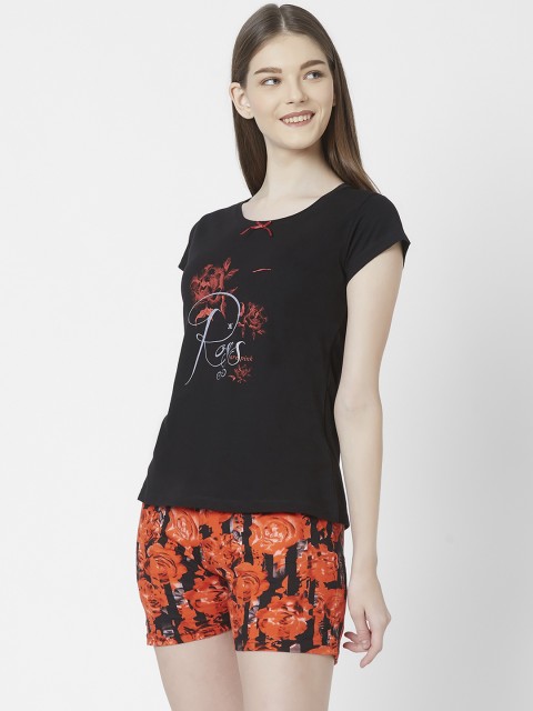 

Juliet Women Black & Orange Printed Night Suit