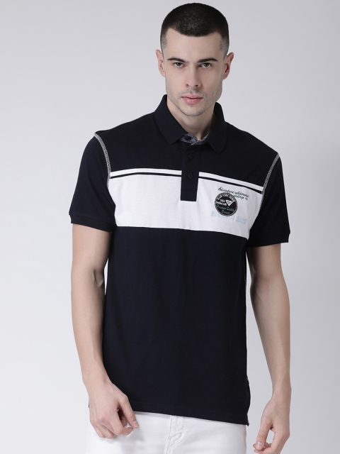 

Club York Men Navy Blue & White Colourblocked Polo Collar T-shirt