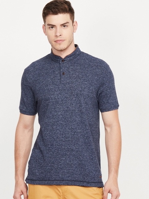 

CODE by Lifestyle Men Navy Blue Solid Mandarin Collar T-shirt