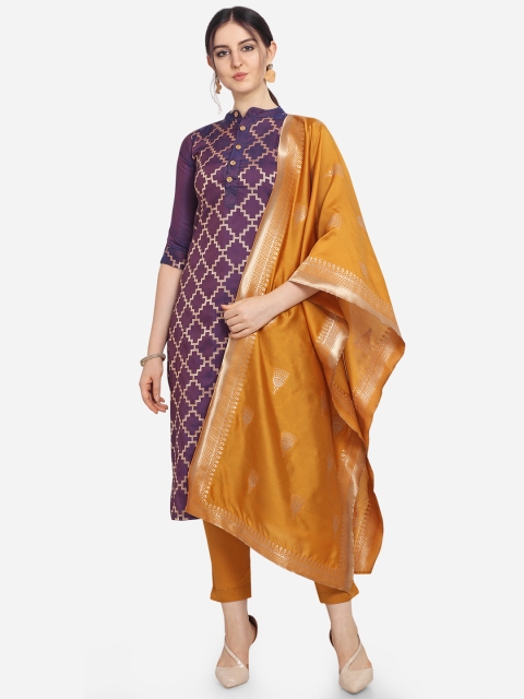 

Kvsfab Purple & Mustard Yellow Jacqard Unstitched Dress Material
