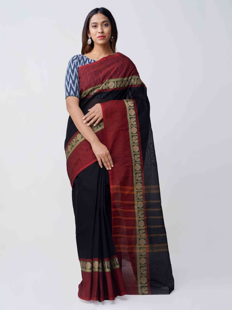 

Unnati Silks Black & Red Pure Cotton Woven Design Kanjeevaram Saree