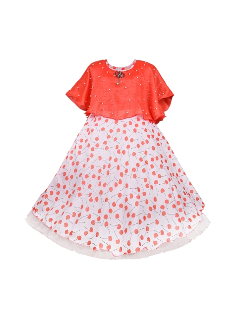 

Wish Karo Girls White & Orange Printed Maxi Dress