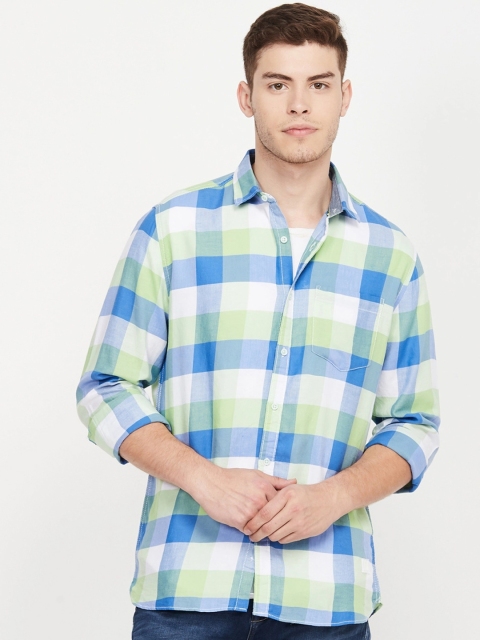 

Bossini Men Green & Blue Regular Fit Checked Casual Shirt