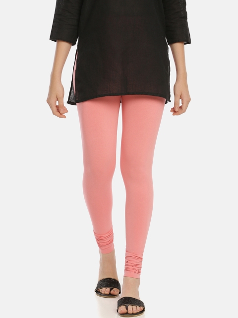 

Zelen Women Peach-Coloured Solid Churidar-Length Leggings