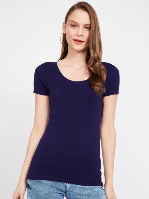 

Ginger by Lifestyle Women Navy Blue Solid Scoop Neck T-shirt